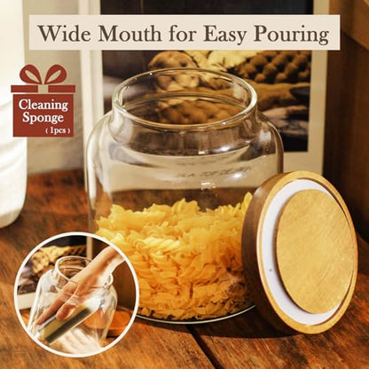 Labina Glass Storage Container Airtight Food Jars Kitchen Canister with Wood Lids, 54 Oz (1600ml) Wide Mouth Pantry Organization Glass Jar for Flour, Sugar, Cookie, Spagetti, Nuts and Candy - size: C1: 54 Oz 1 pcs