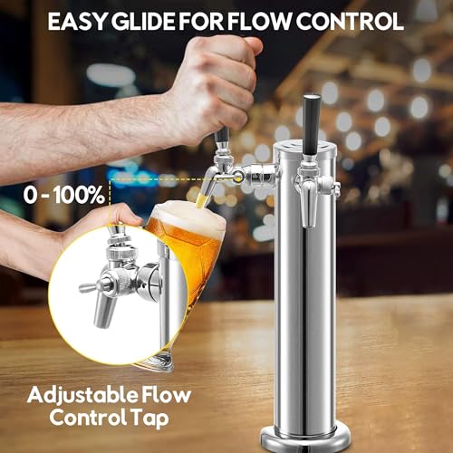 Beer Flow Control Tap, Stainless Steel Core, Adjustable Flow Control Tap for Home Brew or Commercial Keg, Forward Sealing with No Leaks