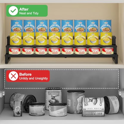 Dmevkic 3-Tier Expandable Can Organizer for Pantry,Adjustable 15''-25'' Metal Can Organizer Holds Up to 24 Cans,Can Holder for Pantry Kitchen Cabinet Countertop,Black