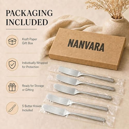 Butter Spreader Knives Set of 5, 304 Stainless Steel Butter Knife Set, Dishwasher Safe Cheese Spreaders for Charcuterie, Jam and Cream Cheese