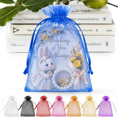 ANZNKU 50 Pack Royal Blue Organza Bags 5x7 Inch, Small Mesh Bag Drawstring Mesh Gift Bags Jewelry Pouches for Baby Shower, Easter Gifts, Birthday Party Favors - color: Royal Blue
