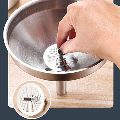 Stainless Steel Funnel with Fine Mesh Strainer, 5-Inch Metal Hopper with Handle, 300 Mesh Cooking Oil Filter Jam Straining Set for Transfer of Liquid Ingredients/Wine/Liquor/Enzymes
