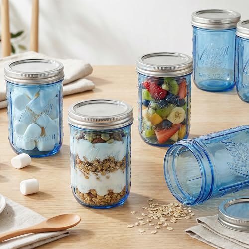 WELLIFE 6-Pack Mason Jars 16 oz with Lids – Blue Wide Mouth Glass Mason Jars, Airtight Leak-Proof Canning Jars for Food Storage, Fermenting, Pickling, Freezing, and Crafts - color: Dark Blue Mason Jars 16oz-6Pcs