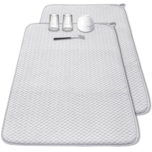 2 Pack Microfiber Dish Drying Mat,30*24 inch Absorbent Dish Drainer Kitchen Counter,Large Size Dish Drying Pad for Countertops,Sinks,Draining Racks(Gray) - size: 2PCS 30×24 inch