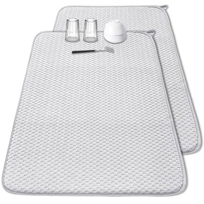 2 Pack Microfiber Dish Drying Mat,30*24 inch Absorbent Dish Drainer Kitchen Counter,Large Size Dish Drying Pad for Countertops,Sinks,Draining Racks(Gray) - size: 2PCS 30×24 inch