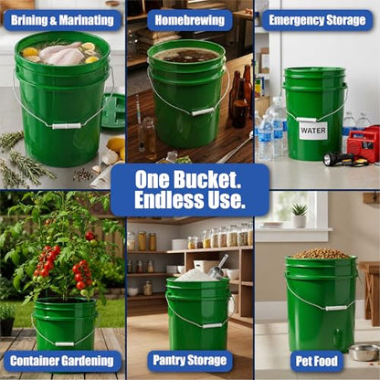 ePackageSupply 5 Gallon Bucket - Food Grade Bucket, Metal Handle Grip, BPA-Free, Heavy-Duty 90 Mil HDPE Plastic Pail, Stackable Utility Container, Made in USA, Lid Not Included, Green, 1 Pack - color: Green, size: 1 Pack