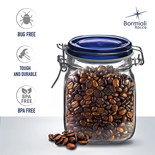 Bormioli Rocco Fido Collection, 2 Pack, 33¾ Oz. Food Storage Glass Jars, Airtight Rubber Seal & Glass Lid, With Stainless Wire Clamp, Made In Italy. - size: 33.75 oz
