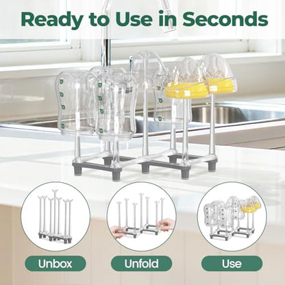 EsLuker.ly Baby Bottle Drying Rack Plastic Vertical Dryer Holder, Foldable Space Saving for 12 Milk Glass Bottle Countertop, Drain Stand Shelf for New Parents - size: 6.5 In
