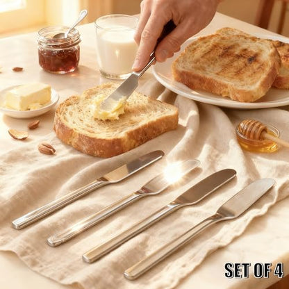 Butter Knife, Stainless Steel Set of 4 Perfect Butter Spreader & Cheese Knife, 6.5-Inch for Easy Serving, Elegant Dining & Daily Use – Dishwasher Safe & Rust-Resistant.