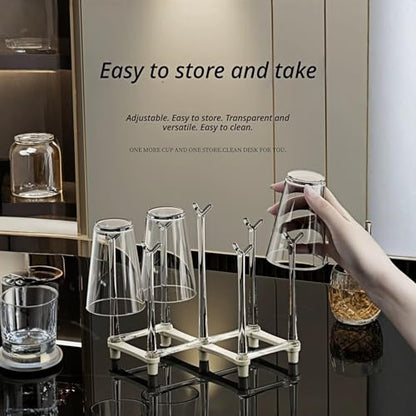 Adjustable Cup Drying Rack-Collapsible Bottle Dryer Stand for Kitchen Counter, Mug Tree & Glass Holder Organizer, Perfect for Baby Bottles, Water Bottles, and Cups