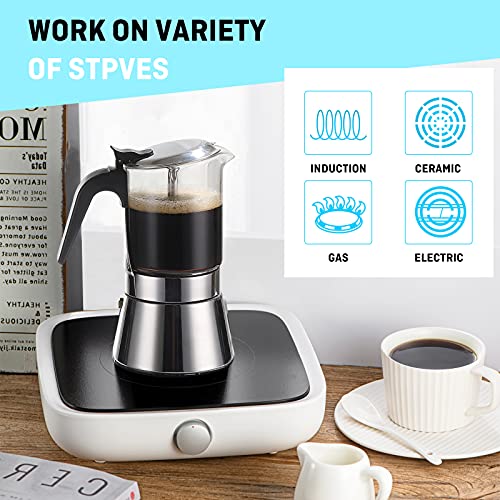 SIXAQUAE Moka Induction Stovetop Espresso Maker,Crystal Glass-top & Stainless Steel Espresso Moka Pot,Classic Italian coffee maker,240ml(6cup) - size: 240 ml - Standard