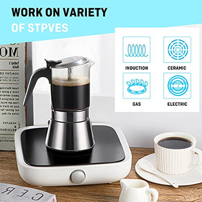 SIXAQUAE Stovetop Espresso Maker, Crystal Glass-top & Stainless Steel Espresso Moka Pot,Classic Italian coffee maker（360ml） - size: 360 ml - Standard