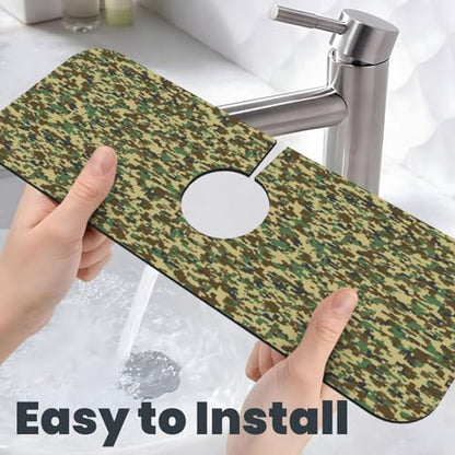 Camouflage Green Brown Camo Faucet Mat For Kitchen Sink, Absorbent Countertop Protector, Quick Dry Sink Splash Guard Pad, Waterproof Draining Mat 15" X 5.5" - color: Style 1