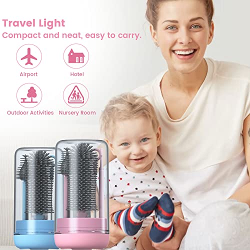 Pink Silicone Baby Bottle Cleaner Kit - Bottle Brush Set, Drying Rack, Nipple & Straw Brushes, Soap Dispenser - Travel & Home Use - color: Light Pink
