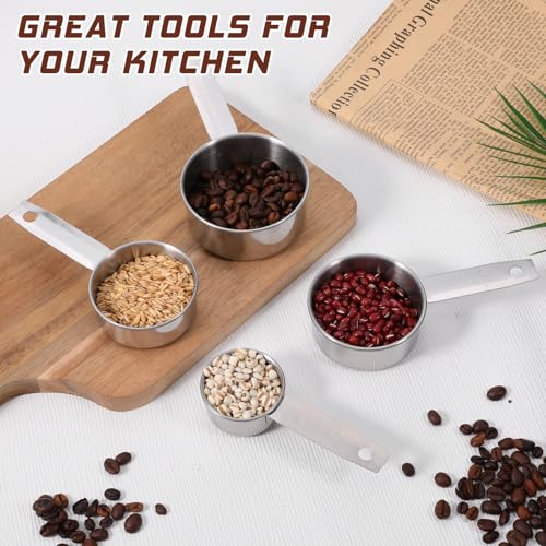 Stainless Steel Measuring Cups Set of 4, Kitchen Gadgets Stackable Metal Measuring Cup for Cooking Baking Dry Wet Ingredients and Liquid, Dishwasher Safe, Solid Flat Handle - size: 1/8 Cup, 1/4 Cup, 1/3 Cup, 1/2 Cup