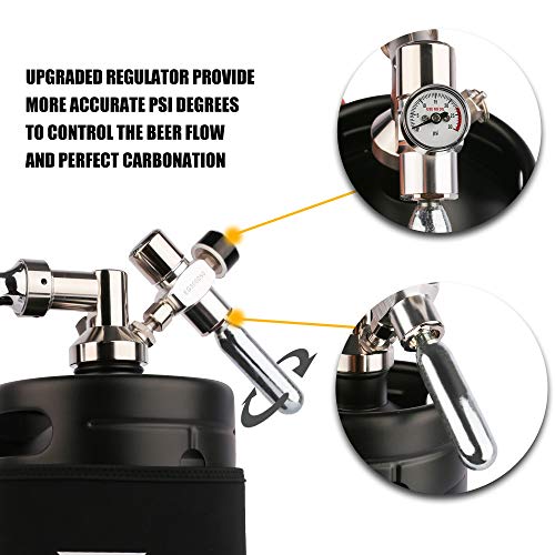 TMCRAFT 64oz Growler Tap System, Pressurized Stainless Steel Mini Keg with Cooler Jacket, Portable Home Dispenser System to Keep Fresh and Carbonation for Draft, Homebrew and Craft Beer (Matte Black)