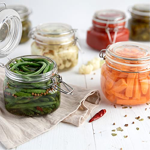 Glass Jars with Airtight Lids Food Storage Jars Leak Proof Canisters with Clear Preserving Seal Wire Clip Fastening for Kitchen Canning Pickling [16 oz]