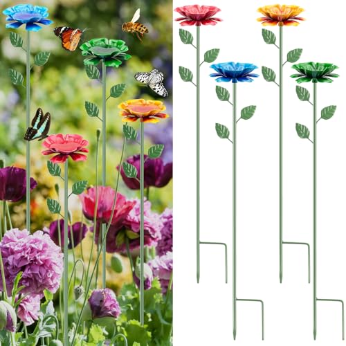 4 Pack Bee Watering Station, Metal Bee Bath, Butterfly Feeder with Flower Design, Colorful Butterfly Bath for Outdoor Garden Yard Patio Decor - color: 4 Pack