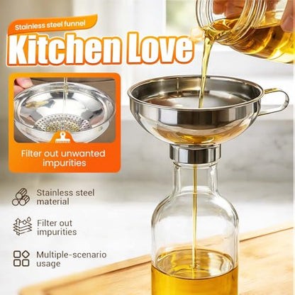 3-Piece Stainless Steel Canning Funnel Set with Strainer, Wide Mouth & Regular Jars Funnels, Food-Grade Kitchen Funnels for Transferring Jam, Spices, Beans, and Dry Goods (3pcs)