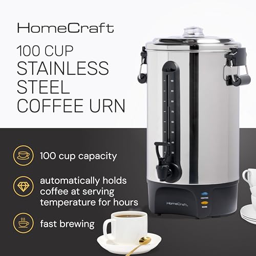 Homecraft 100-Cup Coffee Urn and Hot Beverage Dispenser with Dripless Faucet, Quick-Brewing, Stainless Steel - style: 100 Cup