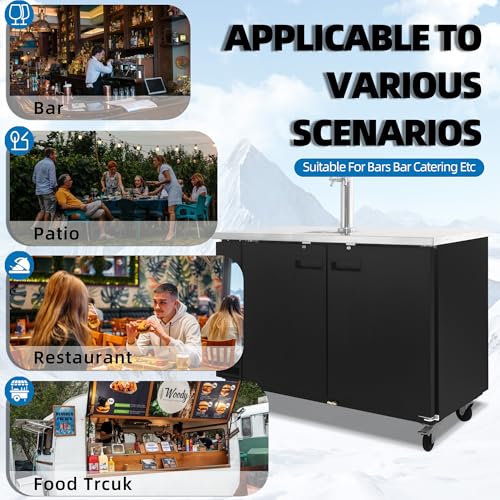Polarman 16.6 Cu-ft Beer Kegerator Double Tap Draft Beer Dispenser Commercial Refrigerator for Bars and Restaurants With 2 Coupler, Drip Tray 33°F- 41°F Temperature Control-Direct Draw - size: 61"W Double Tap