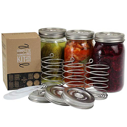 Stainless Steel Fermentation Jar Kit 3 Waterless Fermenter | Airlock Lids & 3 Pickle Helix Fermentation Weights, For Wide Mouth Mason Jars Recipe eBook Included With Fermenting Kit - size: Complete Kit