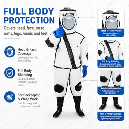 Beekeeping Suit with Electric Fan, Wasps Protective Clothing with Shoes and Glove, Fan Protective Onesie, Thick Full Body Clothing, for Backyard Professional and Beginner Beekeepers - size: X-Large