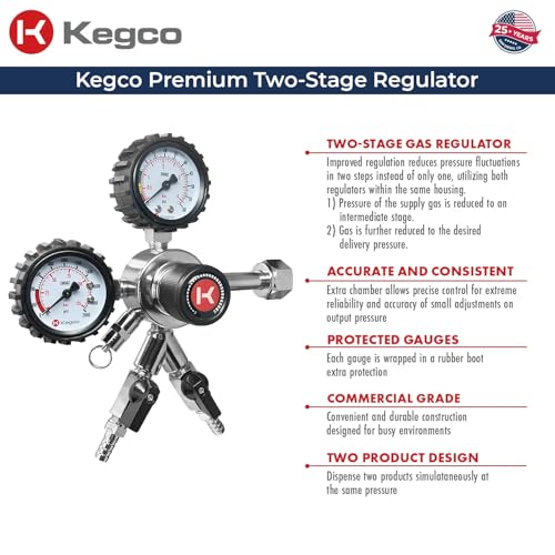 Kegco Premium Commercial Grade Dual Gauge Two Product CO2 Draft Beer Regulator