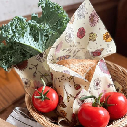 Bee's Wrap Beeswax Wraps for Food - 2 Meadow Magic Produce Bags - Made in USA Reusable & Organic Food Wraps & Reusable Sandwich Bags - Plastic Free Eco-Friendly Alternative to Aluminum Foil - style: Meadow Magic Produce Bags