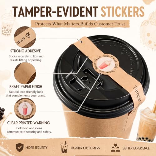 Zonon 600 Pcs Safe Secure Tamper Evident Seals for Drink Lids, Food Delivery Stickers Sealed for Freshness Labels Drink Food Coffee Milk Tea Ice Cream Seal Stickers 600 Pieces Per Roll (Kraft) - color: Kraft