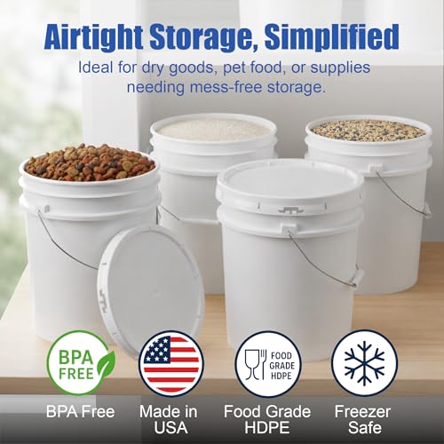 ePackageSupply 5 Gallon Bucket - Food Grade w/Lid BPA-Free, 1 Pack - White | Airtight Gasketed Tear Strip Lid, Heavy-Duty 90 Mil HDPE Plastic Pail, Bulk Storage, Food Safe Durable Container, Made in USA - color: White, size: 1 Pack