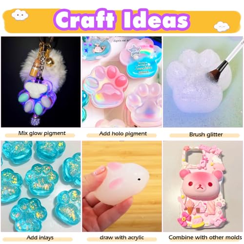 FUNSHOWCASE Taba Squishy Kit Set Liquid Gel+3" Paw Silicone Mold+Flocking - color: Cat Paw