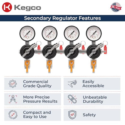 Kegco Secondary Regulator, Four Gauge