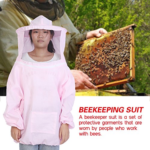 Beekeeping Suit,Apiarist,Beekeeping Jacket with Sheepskin Gloves & Ventilated Fencing Veil Hood,Professional Beekeeper Suit Outfit,Protective Suit Bee Keeping Equipment(Pink)