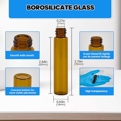 25PCS 7ml Amber Glass Vials with White Screw Caps and Plastic Stoppers, 2 Dram Leak-Proof Small Liquid Sample Bottles for Essential Oils, Perfumes, Reagents - color: AMBER, size: 7ml