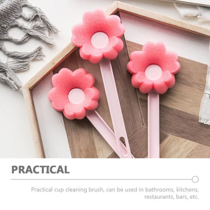 Yardwe Flower Shaped Sponge Bottle Brush Long Handled Bottle Cleaner for Feeding Bottles Water Cups and Kettles Portable Cup Cleaning Brush for Kitchen Bathroom and Restaurant Use