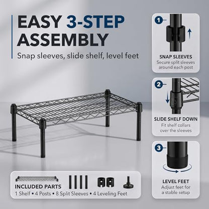 Black Epoxy Wire Storage Shelf, Dunnage Rack, Commercial 1 Tier Small Shelf, 30" x 60" x 8", Heavy-Duty Metal, 600 lbs Capacity - color: Black, size: 30"D x 60"W x 8"H