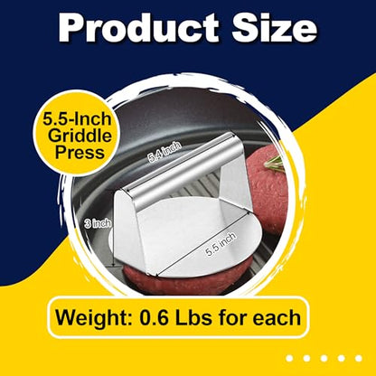 HaSteeL 12In Cheese Melting Dome & 5.5In Bacon Press, Stainless Steel Round Basting Cover, Smash Metal Burger Griddle Grill Press Weight for Teppanyaki Flat Top Iron Skillet Cooking, Dishwasher Safe - color: 12In Lid + 5.5In Press