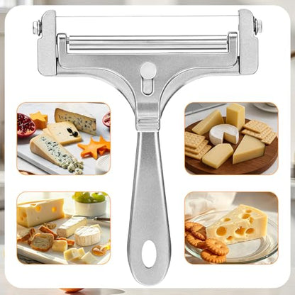 Cheese Cutter Kit Adjustable Hand Held Cheese Cutter with 4 Extra Wires Stainless Steel Wire Cheeses CutterQuick Replacement Thick & Thin Slicer Shaver Kitchen Slicing Tools for Block Butter