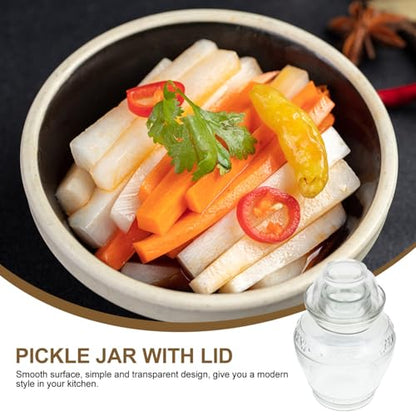 Glass Pickle Jar Set 5lb Thickened Airtight Fermentation Crock with Lid, Brush, and Tongs for Household Pickled Vegetables Storage and Sichuan Sauerkraut