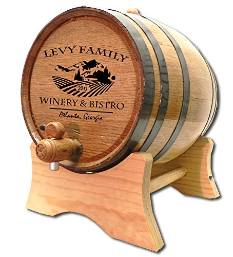 Personalized 3 Liter Oak Aging Barrel with Stand, Bung, and Spigot - Age Wine, Mead, Cocktails, Bourbon, Whiskey, Beer and More! Custom Laser Engraved Bistro Design (B314) - size: 3 Liter