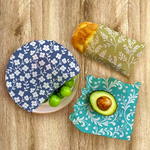 Reusable Beeswax Wraps, Blue Green Floral Wraps, 9 Pack Sandwich, Snack, Bowl, Food Storage, Organic, Sustainable, Zero Waste, Plastic-Free, Eco-Friendly, 1XL, 3M, 5S - color: Green Botanical4