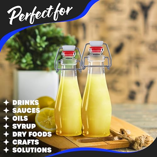 Nevlers 8.5 Oz Teardrop Swing Top Glass Bottles with Stoppers 6 Pack Set | Flip Top Glass Bottle with Stopper , Funnel, Cleaning Brush & Gold Marker | Great For Use as Homemade Vanilla Extract Bottles - style: Teardrop - 6 Pack