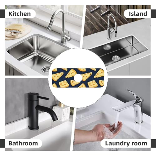 Bright Cheese Print Faucet Mat for Kitchen Sink, Absorbent Fast Drying Faucets Mat Splash Guard, Cute Kitchen Sink Mats for Around Faucet Draining