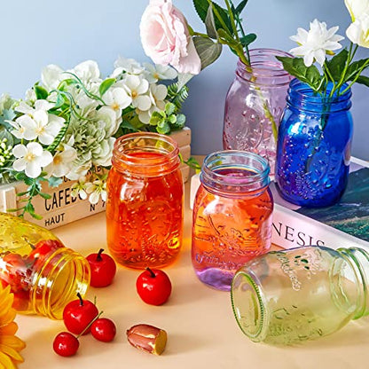 뚜껑이 있는 946.4ml(32온스) 컬러 메이슨 병 6개, 넓은 입구 쿼트 통조림 병, 대형 빈티지 유리병, 보관 산세 보존, 발효 DIY 공예 및 장식, 식기 세척기 사용 불가, 6가지 색상
