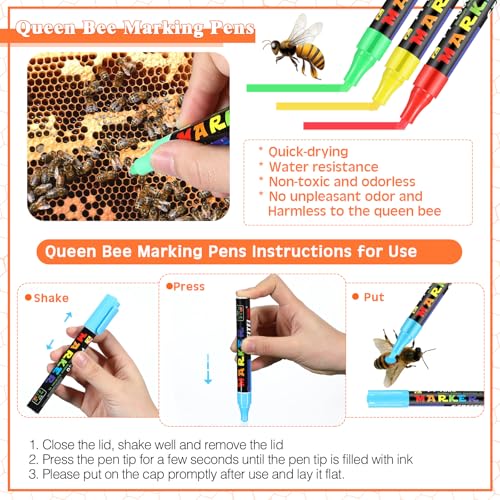 Qualirey 11 Pcs Queen Bee Marking Kit with Bottles Marking Pens Plastic Catcher Queen Bee Cage Clips Beehive Entrance Gate Cell Cups Push Pins for Beekeeping Supplies (Blue)