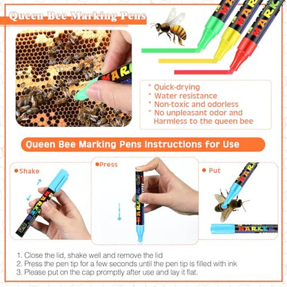 Qualirey 11 Pcs Queen Bee Marking Kit with Bottles Marking Pens Plastic Catcher Queen Bee Cage Clips Beehive Entrance Gate Cell Cups Push Pins for Beekeeping Supplies (Blue)