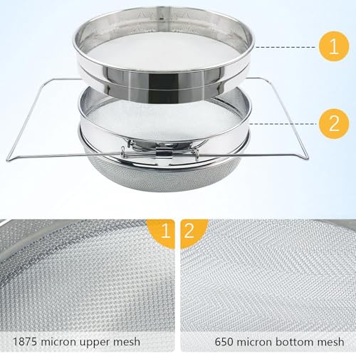 Commercial-Grade Filter Stainless Steel Construction Rust-Resistant 9.4" Strainer with Telescoping Arms for Wax Purification Double Sieve Honeys Strainer