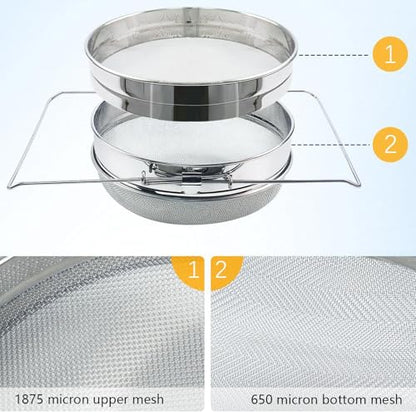 Commercial-Grade Filter Stainless Steel Construction Rust-Resistant 9.4" Strainer with Telescoping Arms for Wax Purification Double Sieve Honeys Strainer