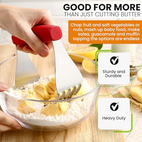 Spring Chef Red XL Size Dough Blender Tool For Baking, Heavy Duty Pastry Blender Tool for Easy Mixing, Stainless Steel Pastry Cutter with Sharp Blades, Dishwasher Safe Dough Mixer | Heavy Duty Dough Mixer with Stainless Steel Blades, Butter Cutter for Eas